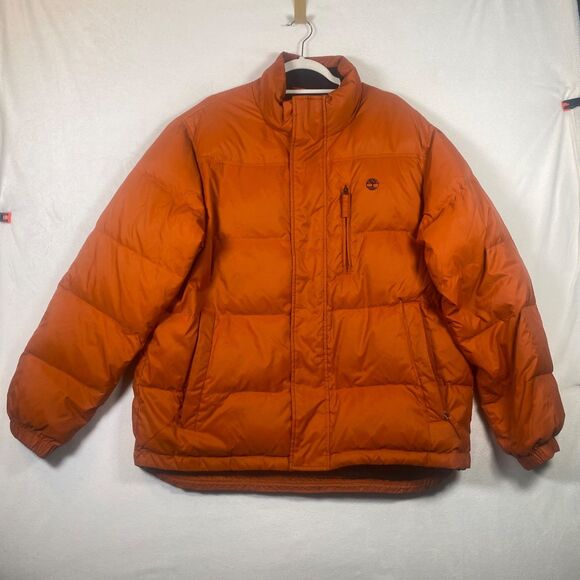 Timberland Duck Down Puffer Jacket Orange XL Quilted Winter Coat Style 2257J Men - Picture 1 of 13
